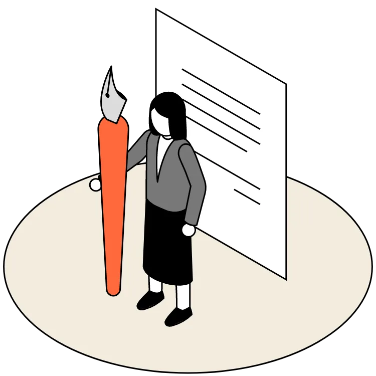 画像: 女性が大きな筆を持っている