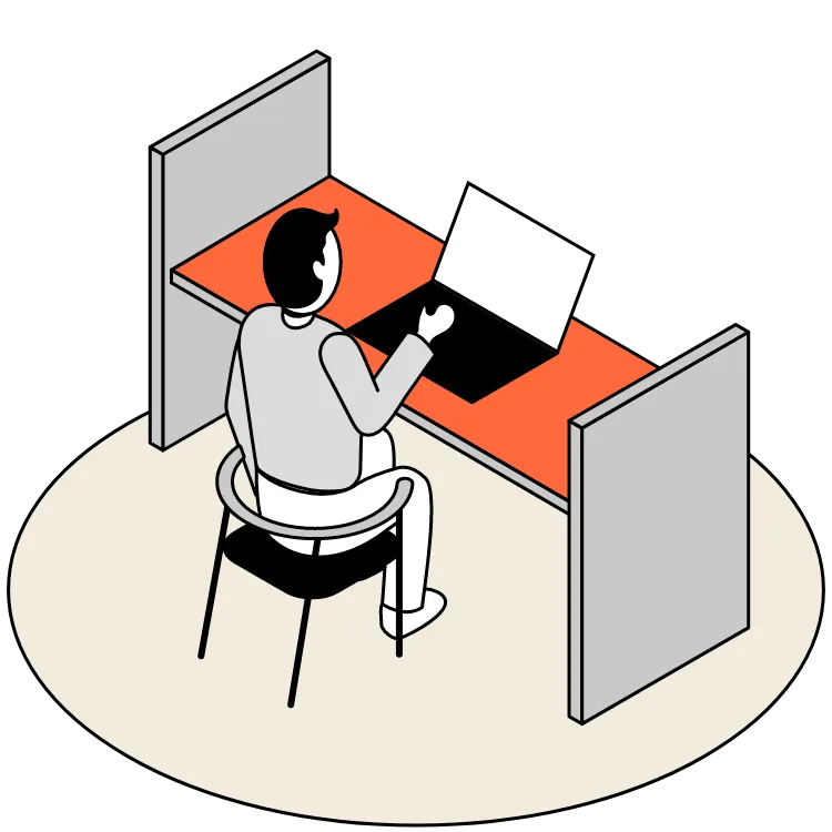 ブースで作業する男性のイラスト